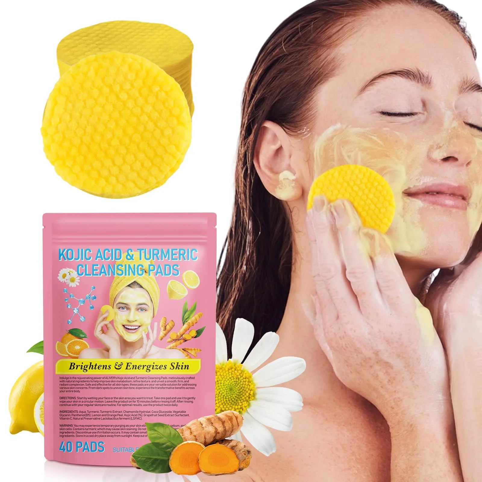 Turmeric Cleansing Pads for Dark Spots, Kojic Acid Exfoliating